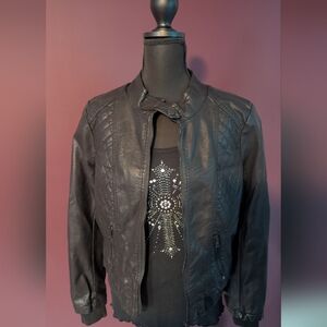 Black Leather Motorcycle Jacket with Textured Finish